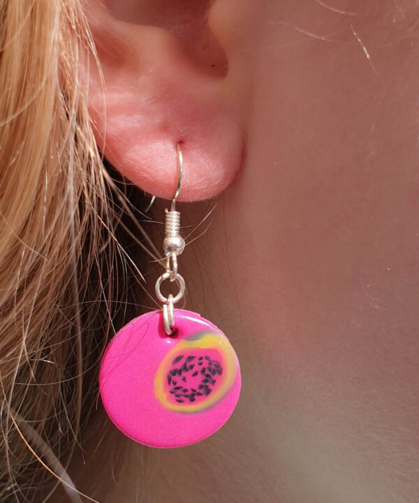 Boucles d’oreilles, motif Pastèque rose