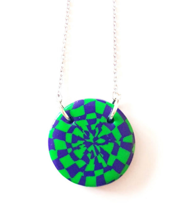 Collier sautoir, motif Kaléidoscope violet et vert