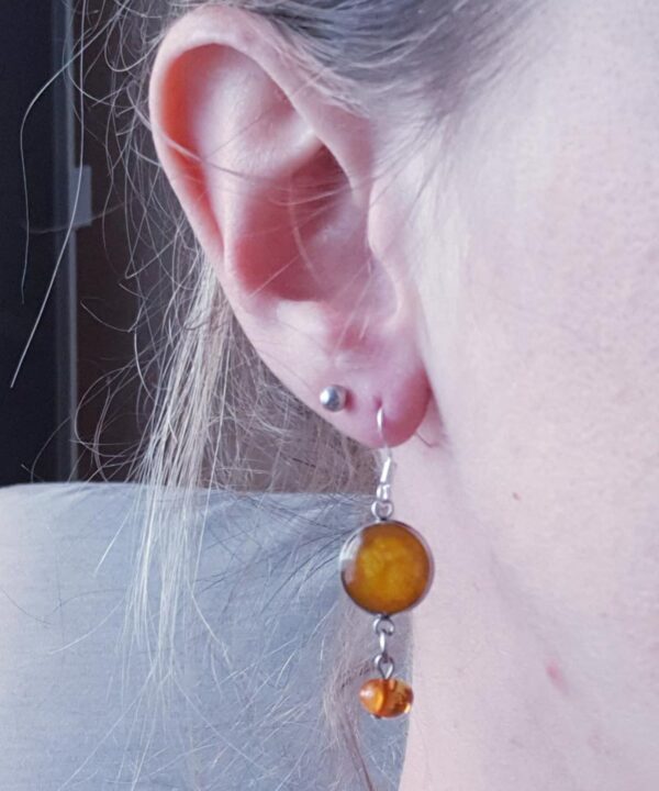 Boucles d’oreilles, motif Ambre avec pierre naturelle