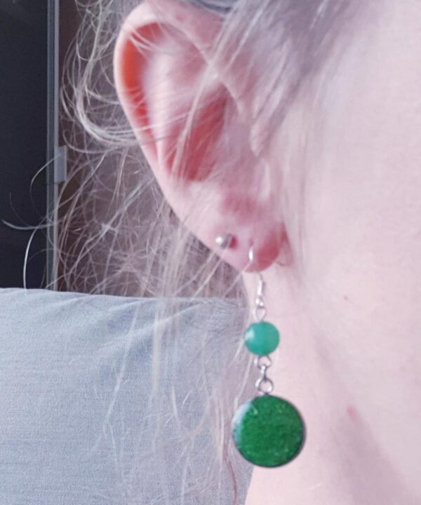 Boucles d’oreilles, motif Aventurine Verte avec pierre naturelle