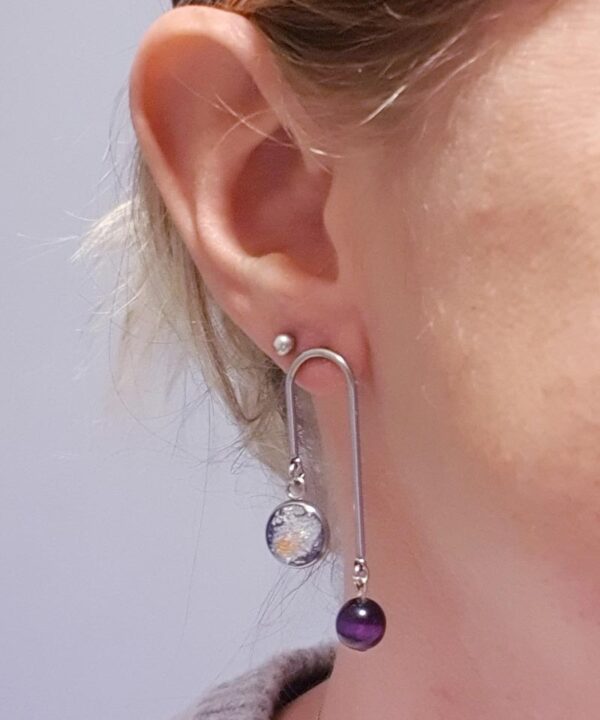 Boucles d’oreilles, motif Œil de Tigre violet