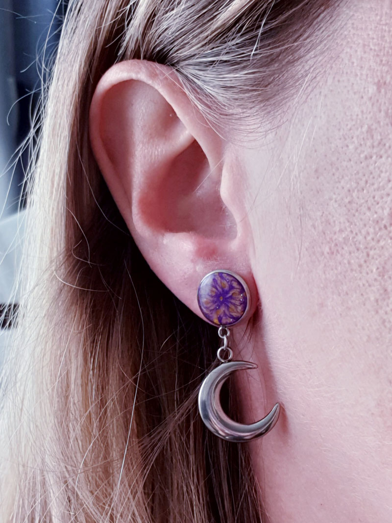 Boucles d’oreilles, motif Mystique, forme Lune
