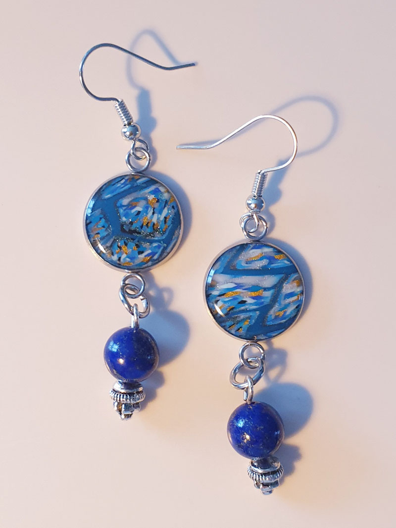 Boucles d’oreilles, motif Nihal, Lapis Lazuli
